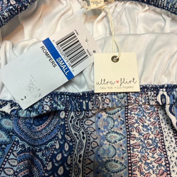 Ultra Flirt Strapless Blue Paisley Romper NWT Small Boho Summer Playsuit - Picture 7 of 7